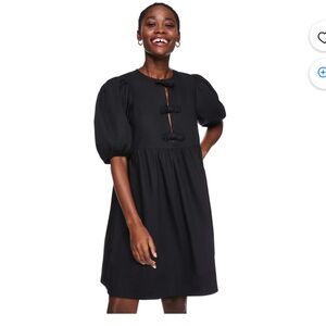 Tie-front puff sleeve dress